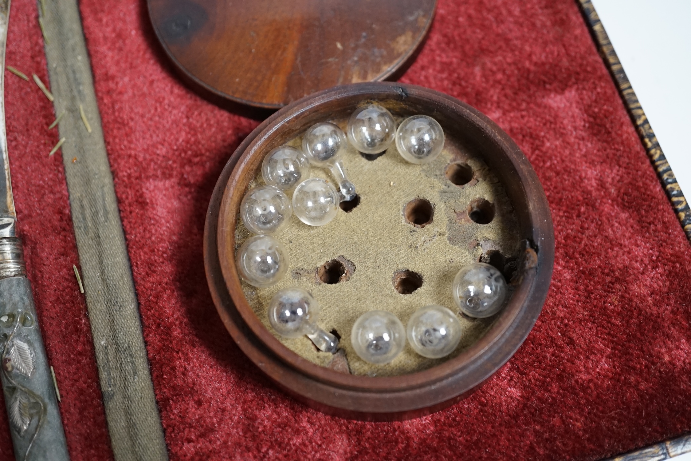 A. Marnony - a mathematical instrument, a copper lidded box and cased knives